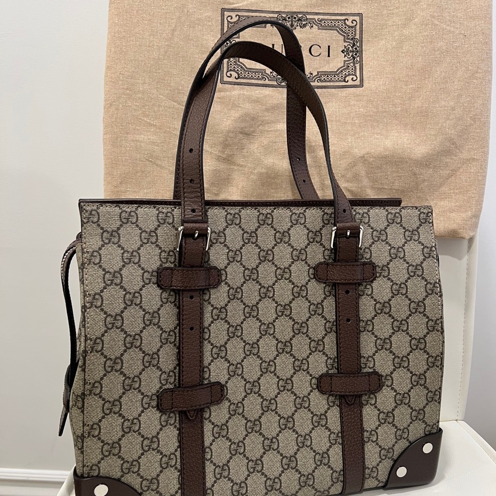 GUCCI SUPREME BROWN/BEIGE TRUNK TOTE BAG